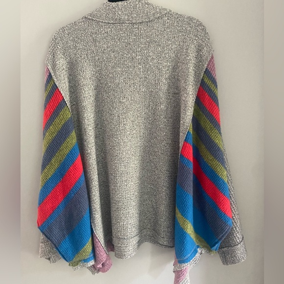 Free People Gray Sweater with Multicolor Sleeves - Picture 3 of 4